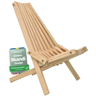Skandinavischer Liegestuhl aus massivem Kiefernholz Holzstuhl I Wellnessstuhl Stuhl für Garten, Terrasse oder Wellnessbereich I Skandi Design Gerippt