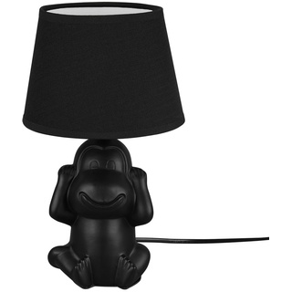 Nachttischleuchte Affe Tischlampe Keramik schwarz Beistellleuchte Affe Stoffschirm, Schnurschalter, 1x E14 Fassung, DxH 17x27 cm