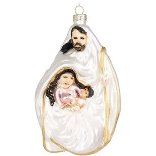 Brubaker Maria und Jesus unter dem Schutz des Gott Vaters Weiß Gold - Handbemalte Weihnachtskugel aus Glas - Mundgeblasener Christbaumschmuck Figuren Lustig Deko Anhänger Baumkugel - 13,9 cm