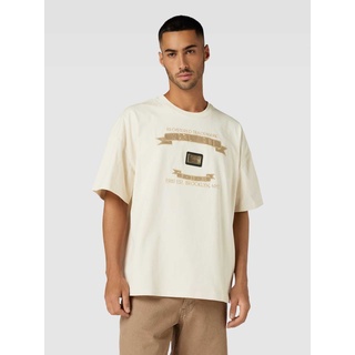 Boxy Fit T-Shirt mit Label-Stitching, Offwhite, XL