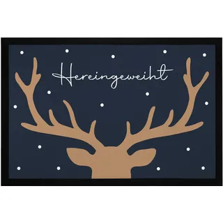 MoonWorks® Fußmatte Weihnachten Hirsch-Geweih Wintermotiv Rentier Hereingeweiht rutschfest & waschbar Schwarz 60x40cm