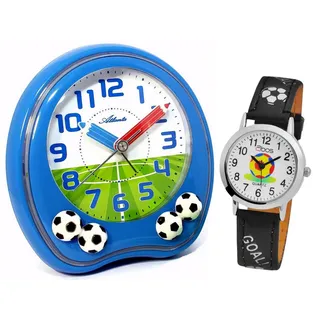 Kinder Fußball Wecker Blau Jungen Ohne Ticken + Armbanduhr - Atlanta 1719-5 KAU