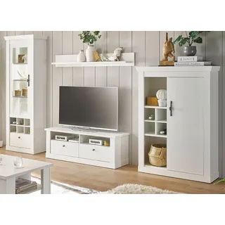 furn.design WOHNWAND weiß Pinie Landhaus, Wohnkombination 4-teilig, Soft-Close-Funktion