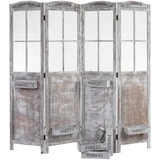 Mendler Paravent HWC-M66, Raumteiler Trennwand Sichtschutz, Pflanzkörbe 4 Paneele, Shabby-Look 170x180x22cm, braun-grau