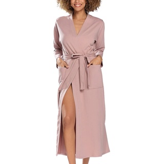 DKaren Bademantel Damen Frottee ohne Kapuze Melisa - Bademantel Damen Frottee Lang - Baumwolle Bademantel Damen Frottier-Bademantel Damen Lang Baumwolle XL Pulver - XL