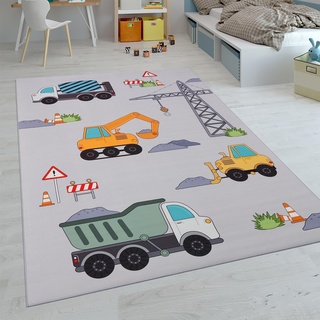 Paco Home Kinderteppich Teppich Kinderzimmer Spielteppich Junge Mädchen Modern rutschfest, Grösse:140x200 cm, Farbe:Grau 4