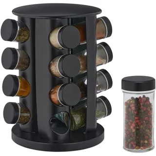 Relaxdays Gewürzkarussell mit 16 Gläsern Weiß,Schwarz,Transparent
