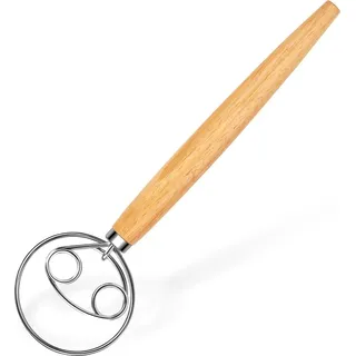 Dänischer Teigbesen – Dänischer Holzbesen für Teig mit Edelstahl-Teighaken – Traditioneller holländischer Schneebesen – Brotbesen für Sa...