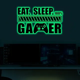 Spiel-wandtattoo, Leuchtet Im Dunkeln – Grün – Gamer-boy-wandaufkleber