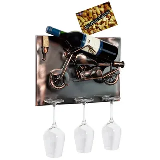 BRUBAKER Weinflaschenhalter Flaschenhalter Wand Motorrad - Wall Art Bild, (inklusive Grußkarte), Wand Weinhalter Dekoration, Wein Geschenk mit Wandhalterung Halterung silberfarben