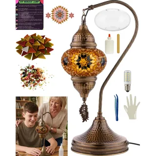 DEMMEX Farbe Wählbar – DIY Mosaik-Tischlampe Bastelset – Türkisch-Marokkanischer Stil – Gestalten Sie Ihre eigene Lampe mit Glassteinen & Werkzeug, Kein Verfugen nötig
