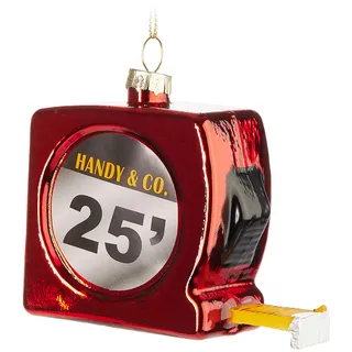 BRUBAKER Maßband Rot - Handbemalte Weihnachtskugel aus Glas - 9 cm Baumkugel für Handwerker - Mundgeblasener Christbaumschmuck - Deko Figuren Weihnachten - Weihnachtsdeko Anhänger