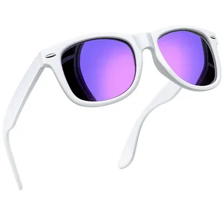 Joopin Spiegele Sonnenbrille Damen Polarisiert UV400 Unisex Rechteckige Sonnenbrille Lila Retro für Tourismus (Weiß Verspiegelt Lila) - Einheitsgröße