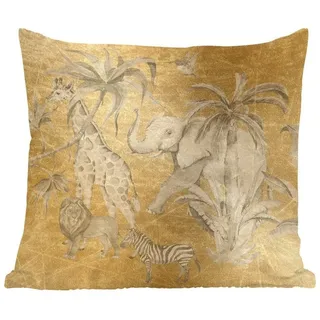 MuchoWow Dekokissen Dschungel - Kinder - Gold - Tiere, Zierkissen mit Füllung für Wohnzimmer, Sofakissen, 40x40 cm bunt Quadratisch | 40 cm x 15 cm x 40 cm