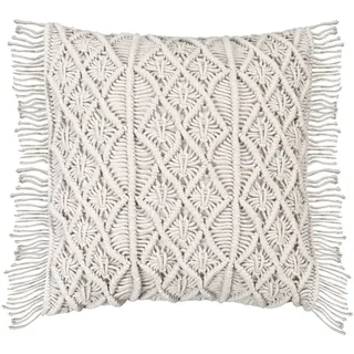 Kissen MACRAME, Creme - Baumwolle - 45 x 45 cm - mit Fransen