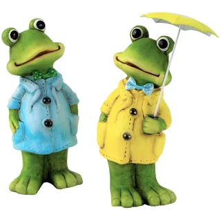 Geschenkestadl 2 Stück Frosch Figuren im Regenmantel Keramik mit Metall Regenschirm Dekofiguren 20 cm