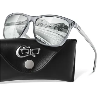 CGID Sonnenbrille Herren Polarisiert Damen Ultraleichte Al-Mg Metallrahmen Rechteckig Vintage UV400 Schutz Rechteckig Eckig mit Federscharnier - M