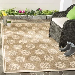 SAFAVIEH Kleines Medaillon Drinnen & Draussen - Beachhouse Collection, Kurzer Flor, Beige und Creme, 122 X 183 cm