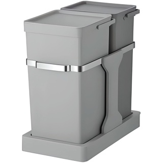 EKO Deco Duo ausziehbarer Recycling-Mülleimer, platzsparend, Edelstahlläufer, perfekt für Küche und Zuhause, mattgraues Finish, 35 l, 20 + 15 Liter