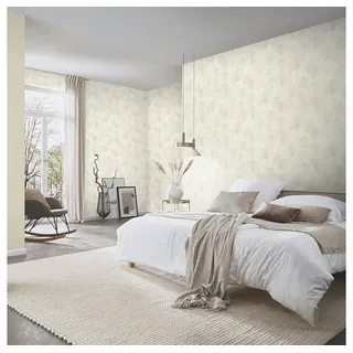 Erismann Vliestapete Blätter Floral Ginkgo Aquarell Creme Glitzer 10470-14