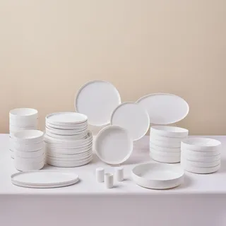 Karaca Earth Collection Matte Glaze 55-tlg Geschirrset für 12 Personen, Steingut, Spülmaschinen- & Mikrowellengeeignet, Geschirr Set für den täglichen Gebrauch/Teller Set, Weiß