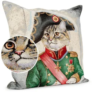 ANRO Dekokissen Royal Jacquard-Gobelin Kissen 45x45cm Dekokissen Bezug waschbar, Vintage mit Füllung mit Reißverschluss Napoleon Beige beige 45 cm x 45 cm x 15 cm