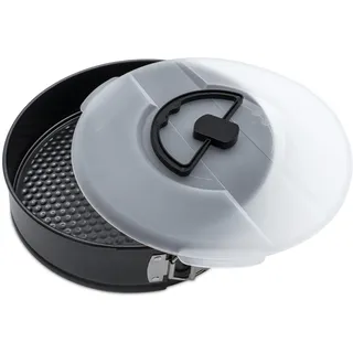 Back Springform mit Deckel rund dunkelgrau PFOA-frei - 26 cm - Kuchen Backformen mit Antihaft-Beschichtung - Kuchenform Backzubehör Flachboden Torten Form zum Backen 230° hitzebeständig auslaufsicher