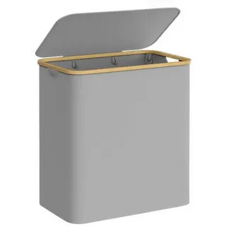 Songmics Boxxx Wäschekorb, Grau, Metall, Kunststoff, Textil, Naturmaterialien, Lederlook, 150 L, rechteckig, 60x70.5x38.5 cm, Tragegriffe, Deckel, zusammenfaltbar, Ordnen & Aufbewahren, Wäschekörbe & Tonnen