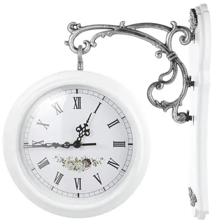 HOMSFOU Uhr Mit Gesichtern Doppelseitige Drehuhr Einzigartige Wanduhr Gedrehte Wanduhr Drehbare Draussen Antike Uhren Industrielle Uhr Antiquität Weiß Groß Rotieren Plastik
