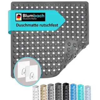 Blumbach Duschmatte - griffige Antirutschmatte Diamant 53 x 53 cm, - 100% BPA-frei, inkl. 2 Haken zum Aufhängen, Duscheinlage, schimmelressisten & maschinenwaschbar grau