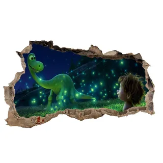 3D Wandtattoo Mauerloch Wandsticker Wandaufkleber Durchbruch Kinder selbstklebend H 60 x B 100 Schlafzimmer Kinderzimmer (WL18 Comic Dino)