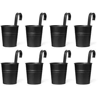Buhdjfnke Hängender Blumentopf, Metall, Eiseneimer, Blumentopf für Geländer, Garten, Dekorativer Blumenständer, zum Aufhängen, Hängetopf, Langlebig, Einfach zu Verwenden (Schw