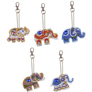 Moguxb DIY 5D Elefant Diamant Malerei Schlüsselanhänger 5 Stück Diamond Painting Anhänger Set mit Diamant Malwerkzeug DIY Schlüsselanhänger für Telefon Handtasche Charms Zubehör