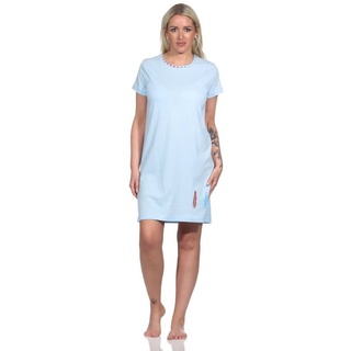 RELAX by Normann Nachthemd Damen Nachthemd halbarm, Bigshirt mit Feder- und Pfeil-Motiv blau 36-38
