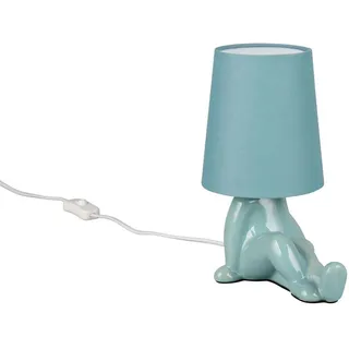 Reality Leuchten LED Nachttischlampe Keramik-Fuß mit Stoffschirm, Höhe 24,5cm, Leuchtmittel dimmbar, LED wechselbar, Warmweiß, klein-e ausgefallen-e Designer Tischlampe mit E14 Leuchtmittel blau