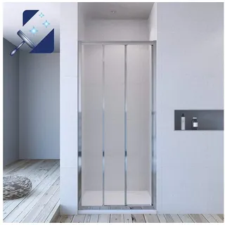 AQUALAVOS Dusch-Schiebetür Duschabtrennung Schiebetür 3 teilig Gleittür Nischentür Glas Duschwand, 90x195 cm, 6 mm Sicherheitsglas Klarglas mit Nano Beschichtung, Integrierter Griff, Vollrahmung für hohe Stabilität und Dichtigkeit 90 cm x 195 cm