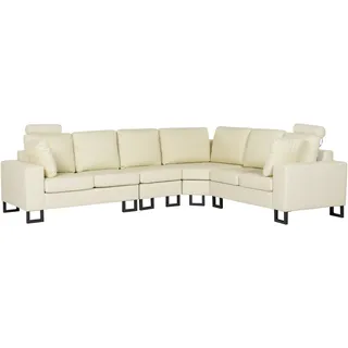 Beliani Ecksofa 6-Sitzer Stockholm Echtleder Hellbeige linksseitig