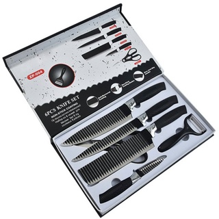 H-basics Messer-Set 6er Küchenmesser Set - in Schwarz - 6-teiliges Messer Set aus rostfreiem Edelstahl bestehend aus Schäler, Hackbeil, Filetiermesser, Tranchiermesser und Allzweckmesser schwarz