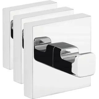 tesa DELUXXE Handtuchhaken, verchromt - Bad-Haken zur Wandbefestigung ohne Bohren, inkl. Klebelösung - 50mm x 50mm x 39mm (Packung mit 3)