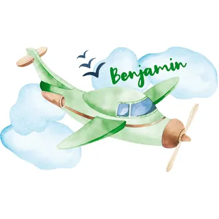 GRAZDesign Wandtattoo Kinderzimmer Junge Flugzeug | personalisiert mit Name | Wandsticker Babyzimmer Baby Jungen | Wandaufkleber Kinderzimmer Deko 86x50cm, Grün