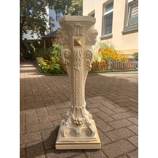 Podest Säule mit Flügel Blumenständer Antik Stil 75cm Weiß-Gold NEU