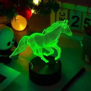 Fanimyholy Pferd Lampe, Pferd Illusion 3D Nachttischlampe, Pferd 3D Illusion Lampe, 16 Frei Schaltbare Farben, USB- und Batteriebetrieben, Licht mit Fernbedienung und Smart Touch