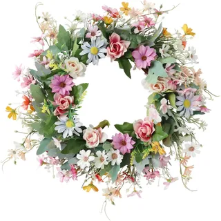 Türkranz, Große Künstlich Türkranz Ganzjährig für Wanddekoration/Haustür Deko,Wandkranz Für Frühling Sommer,Hängen Kranz Blumenkranz Deko für Garten,Hochzeit,Party,Festival,Weihnachten (B)