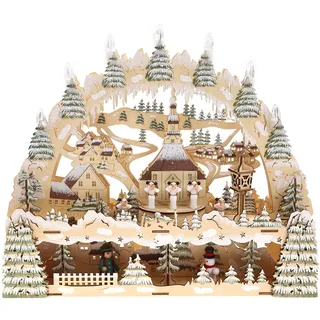 ELLUG Unbekannt 3D Schwibbogen Lichterbogen Holzschnitt, Winterdorf, zweistöckig 44,5 * 9,5 * 38cm, batteriebetrieben, Timer Funktion (6h on/18h Off) Weihnachtsschmuck Fensterdeko