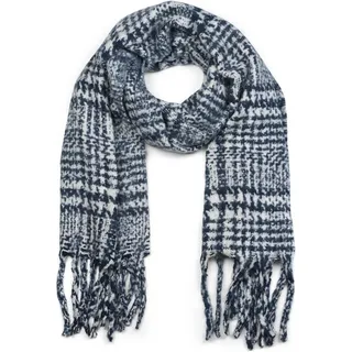 styleBREAKER XXL-Schal Weicher Schal mit Karo Muster und langen Fransen, (1-St) blau