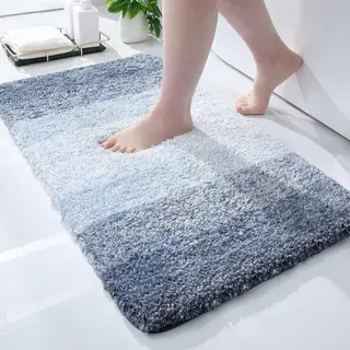 Famanu Badmatte Antirutsch, 40 x 60 cm, waschbar, hochflor, mikrofaser, blau