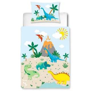 MTOnlinehandel TRAUMHELDEN Dino Babybettwäsche 135x100 Flanell/Biber - 1 Kissenbezug 40x60 + 1 Bettbezug 100x135 cm - Hochwertige Jungen-Bettwäsche