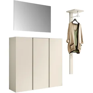 Moderano Garderobe Gardasee, Sand, Glas, Holzwerkstoff, 3-teilig, 170x185x33 cm, Beimöbel erhältlich, hängend, Abdeckplatte aus Glas, Garderobe, Garderoben-Sets & Serien, Garderoben-Sets