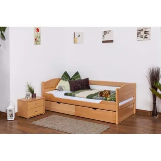 Steiner Shopping Einzelbett/Funktionsbett Easy Premium Line K1/s Voll inkl 2 Schubladen und 2 Abdeckblenden, 90 x 200 cm Buche Vollholz massiv Natur