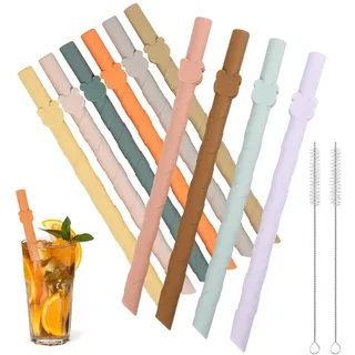 Erzekrim Silikon Strohhalm Strohhalme Wiederverwendbar 10 Stück Strohhalm Silikon Bpa Frei 10 mm Trinkhalm Set mit Strohhalm Reinigungsbürste Für Heiß- und Kaltgetränke